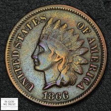 1866/6 S-2b FS-301 RPD Repunched Date Indian Head Copper Cent 1C