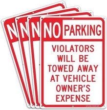 4 pack No Parking 14"x10"x0.04" Metal sign, Sign, red-and-white