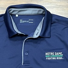 Under Armour Notre Dame Fighting Irish Polo Shirt Mens L Embroidered Navy Blue