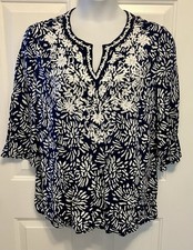 Charter Club Dress Womens Size XL Blue White Shirt Embroidered Kaftan Boho Beach
