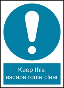 Keep Escape Route Clear Safety PPE Warning Self Adhesive Vinyl Sticker