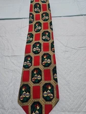 Holiday Traditions Men's Silk Necktie Red/Black Ornaments Made In USA