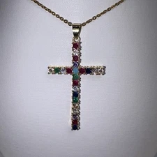 Multi Cross Pendant Necklace in 18 Karat Gold Over Brass With Chain, Brand New