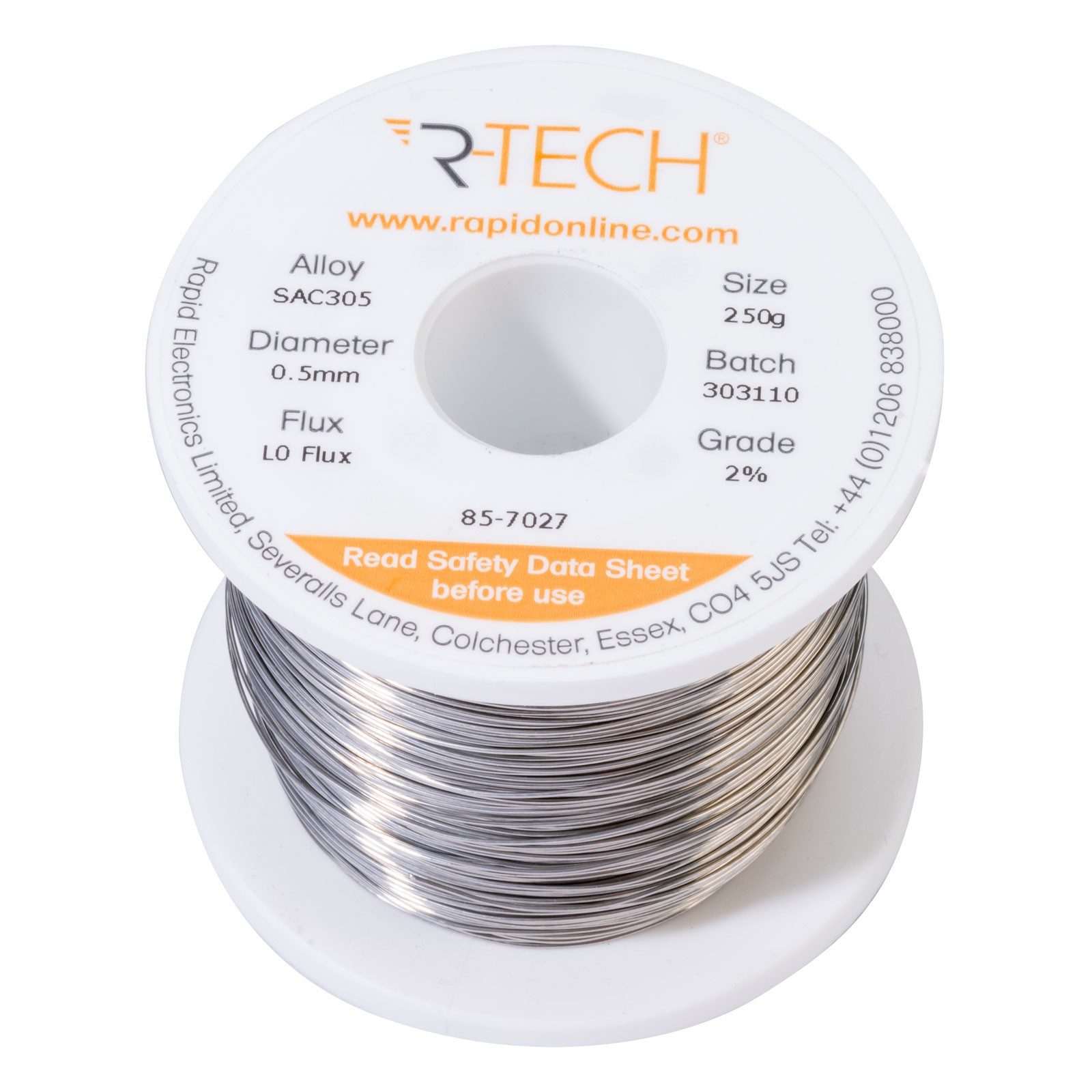 R-TECH SAC305 Solder 2% L0 Flux Halide-Free 0.5mm 250g Reel