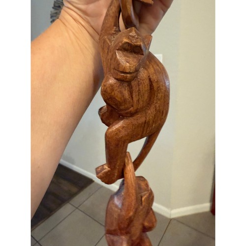 Hand Carved Wood Monkey Chain Hanging Decor Sculpture Art - Picture 3 of 6