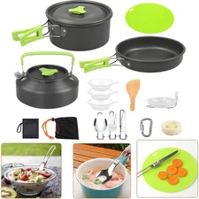 16x Outdoor Cooking Set Aluminum Pot Pan Kettle w/ Cutlery Bowls and Accessories