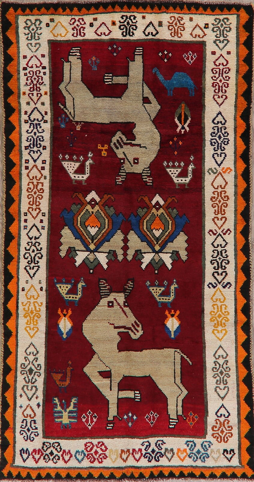 Animal Pictorial Gabbeh Oriental Area Rug 4x8 Wool Hand-Knotted Childrens Carpet