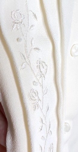 Koret Blouse Size 16 Embellished Beige Floral Embroidery Vtg Grannycore - Picture 5 of 13