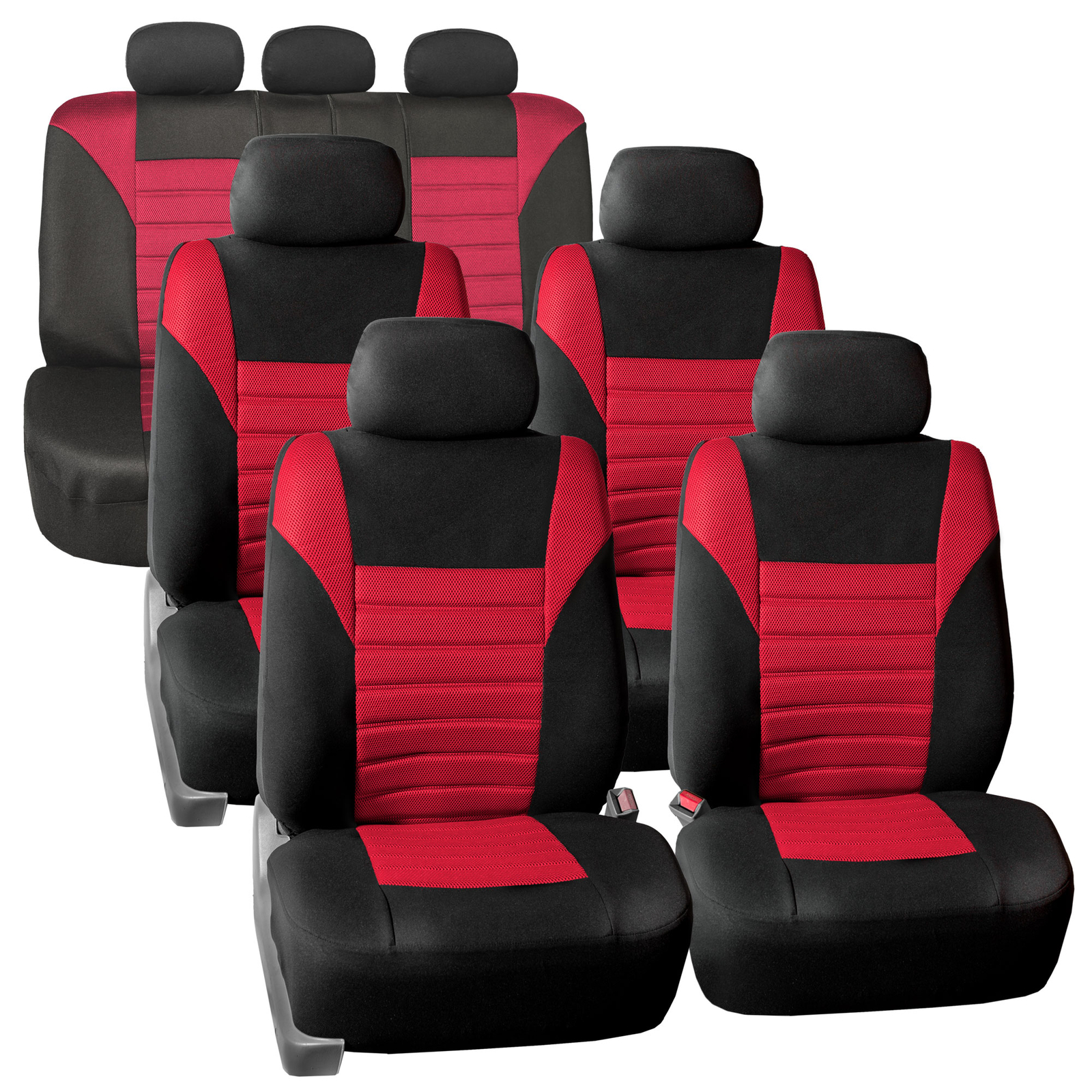 3 Row 7 Seater SUV Seat Covers for Auto 3D Mesh Red Black Full Set