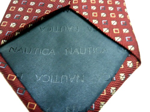 New with Tags NAUTICA Tie 100% Silk. Medium Red Color. Small Geometric design - Picture 5 of 6