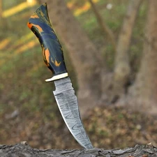 Handmade Forged Damascus Fixed Blade Hunting Bowie Knife Outdoor Survival+sheath