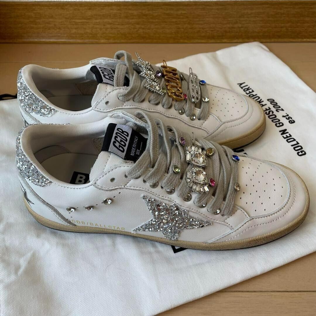 GOLDEN GOOSE GGDB BALLSTAR White Leather Silver Glitter EU GOLDEN GOOSE GGDB BALLSTAR White Leather Silver Glitter EU