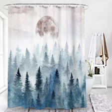 Art Forest Oil Painting Shower Curtain Sun Print Bathroom Decor with 12-Hooks