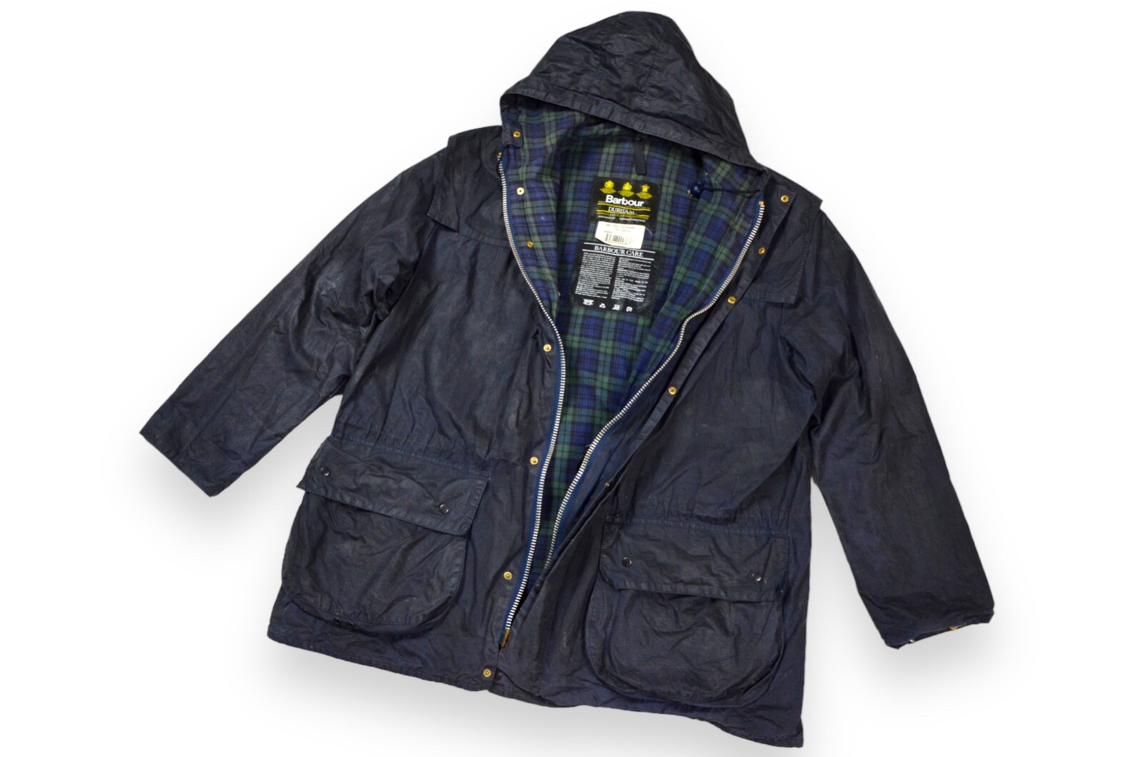 Men's Barbour Lined Durham Jacket Wax Blue A6 Hood England Size C40/102cm