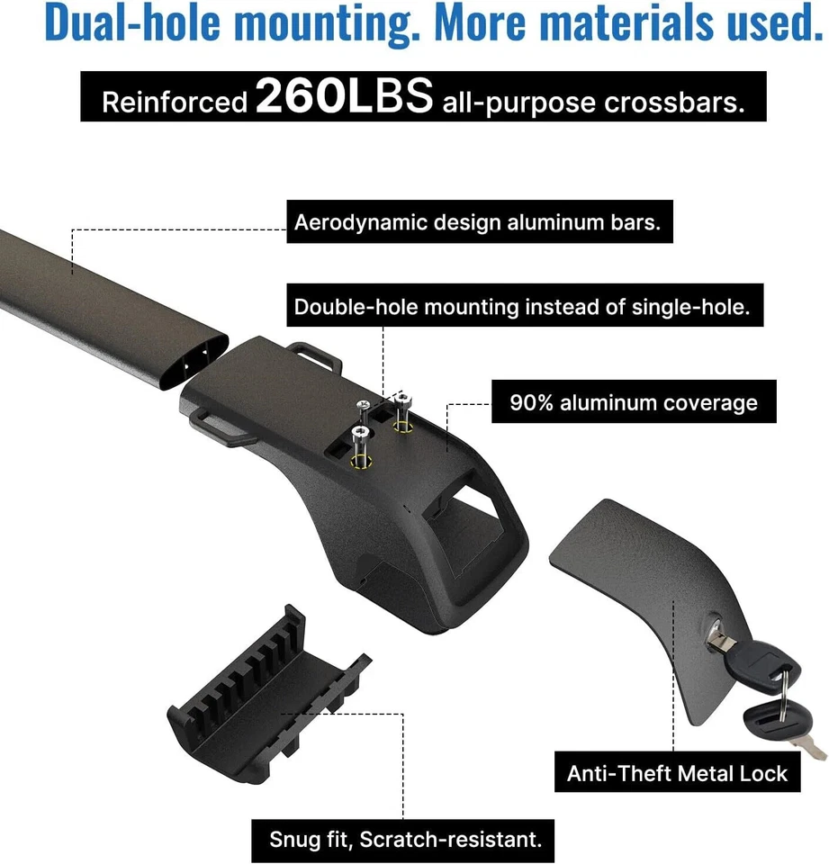 Barras transversales de 260 lb para portaequipajes de techo bloqueable Toyota Sienna 2011-2020 Foto 3 de 4