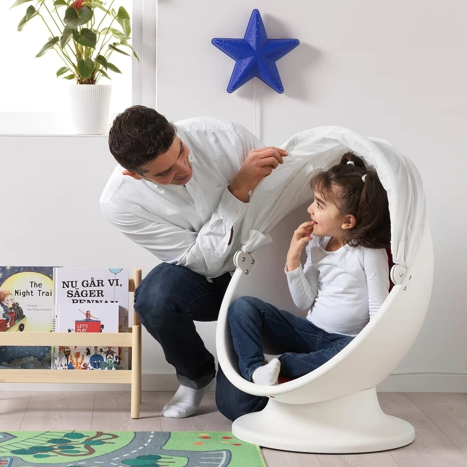 IKEA PS LÖMSK Kids Swivel Pod Chair, White/Red(Orange) - Image 3 of 4