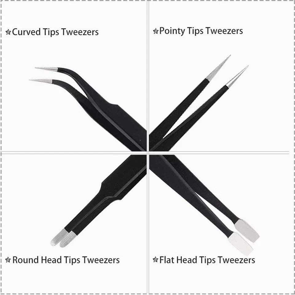 10Pcs ESD Precision Tweezers Set Stainless Steel Tool for Electronics Repair - Image 4 of 4