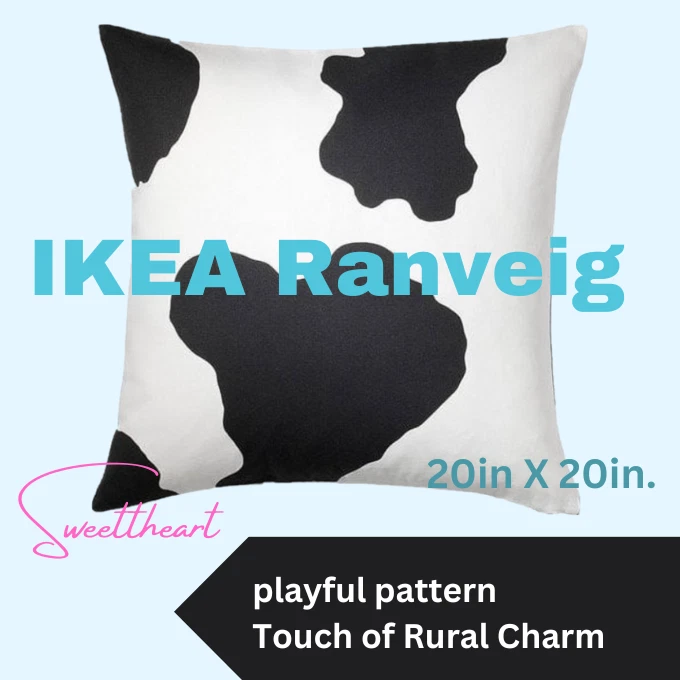 Чехол на подушку IKEA 20x20 дюймов - черно-белый коровий узор RANVEIG - Изображение 2 из 4