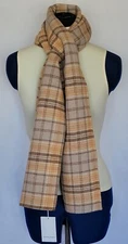 PETITE STUDIO NYC Wool Blend Scarf OS 60" x 11" Slit Pull Through Carmel Plaid