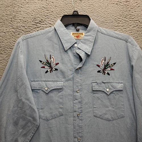 VTG Authentic Western Youngbloods Shirt Mens L Blue Collar Long Sleeve Pear Snap - Picture 3 of 9