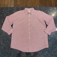 L.L.Bean Men  s Dress Shirt 17-33 Wrinkle Resistant Red White Stripe 100 Cotton