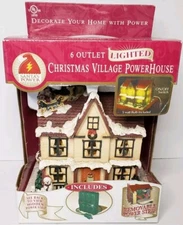 Santa's Power 6 Outlet Lighted Christmas Village Power House New In Box 