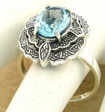 GENUINE 3 CARAT SKY BLUE TOPAZ ANTIQUE STYLE 925 STERLING SILVER RING    1100