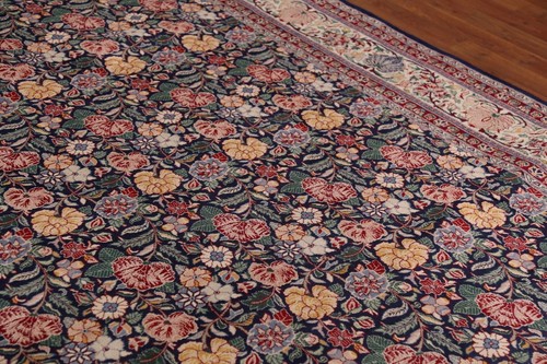 Alfombra de comedor anudada a mano azul marino/marfil floral Aubusson 6x9 - Imagen 6 de 20