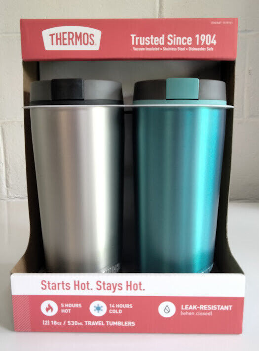 Thermos Vacuum Stainless Steel 18oz Travel Tumbler, 2-pack Teal / Silver