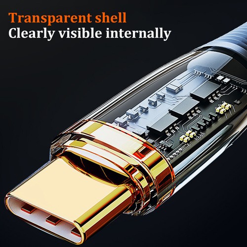 120W/6A USB C Cable Fast Charging USB-A to Type C Charger Cord Transparent - Photo 4 sur 17