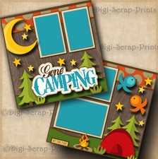 GONE CAMPING  2 premade scrapbook pages paper piecing layout BY DIGISCRAP A0124