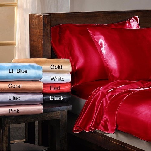 3 Pc Satin Silky Sheet Set Queen/King Size Fitted Pillow Cases 500TC (10 Colors) - Picture 7 of 10