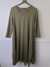 Grizas Midi Dress Olive Green Tiered Back Cotton Size Medium Jersey Stretch 