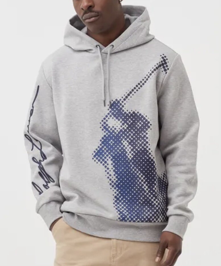 Polo Ralph Lauren RRL Dot Pattern Print Big Pony Hoodie Gray Mens