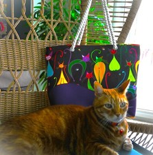 Eco-friendly Reusable Market Tote Bag - Cute Cat Design with Waterproof Fabric