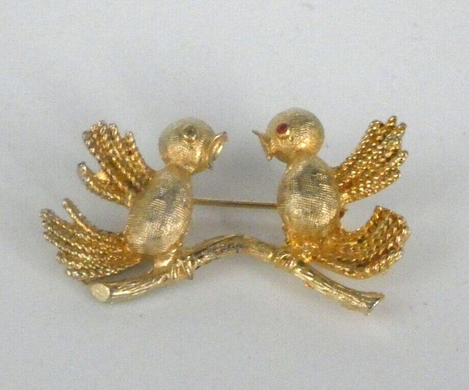 Vintage Signed Ledo Lovebirds on a Branch  Brooch  1 3/4" signed Ledo '69