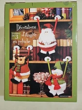 Set of 3 Shelf Hangers with Santa, Rudolph & Snowman Christmas Plush - 11" each