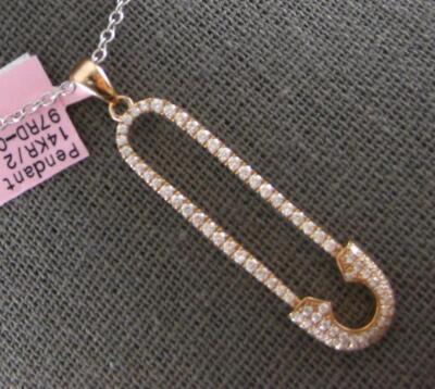 ESTATE LARGE .58CT DIAMOND 14KT ROSE GOLD SAFETY PIN FUN LOVE FLOATING NECKLACE