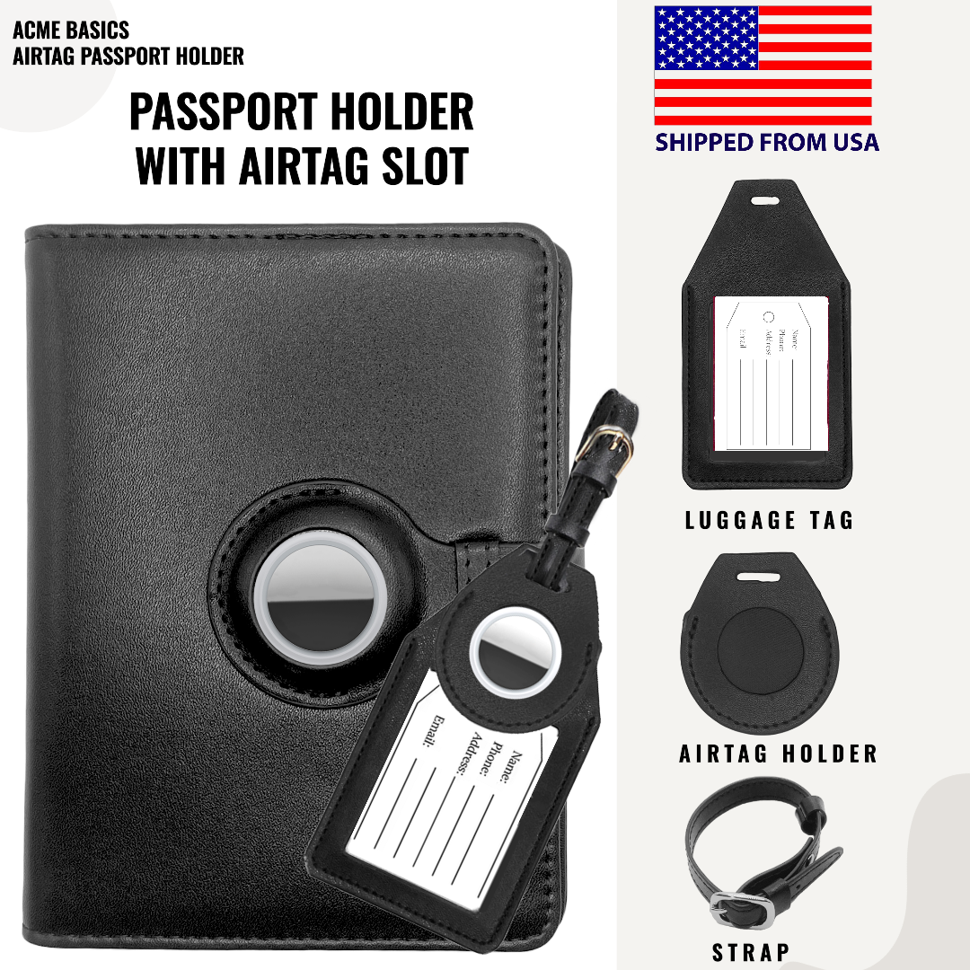 Leather Passport Holder with AirTag Slot PLUS Luggage Tag and Airtag Holder  -image