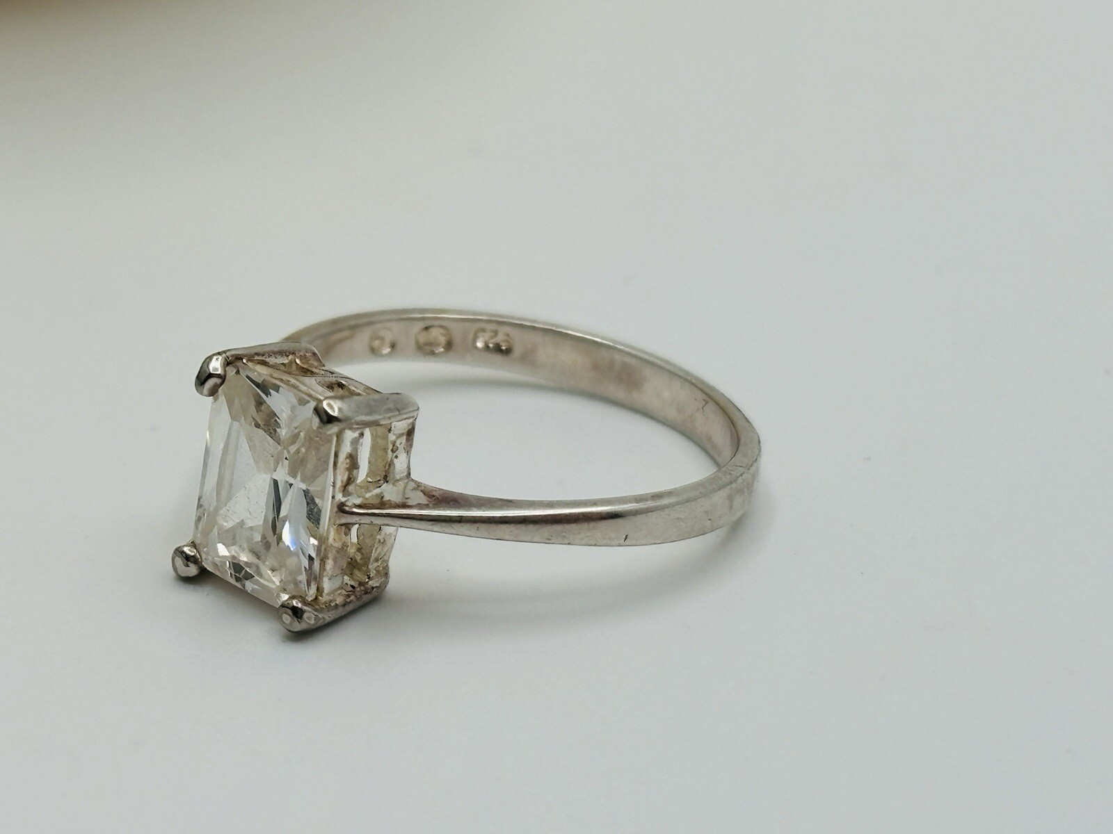 Sterling Silver 925 Emerald Cut Rectangle CZ Soli… - image 4