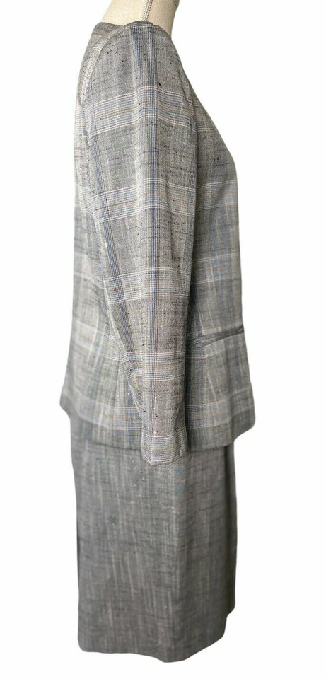 Traje vintage Jaqueline Ferrar para mujer 2 piezas talla 12 gris chaqueta y falda a rayas Foto 2 de 4