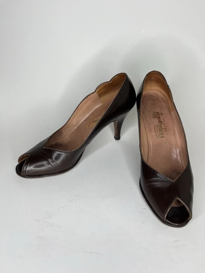 Zapatos de salón pappagallo para mujer talla 7M cuero marrón sin cordones hechos en España Foto 2 de 4