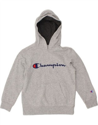 CHAMPION Jungen Grafik Hoodie Pullover 7-8 Jahre Small Grau Baumwolle CE38