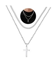 Easter Basket Stuffers - Cross Necklace for Men, Gold Black "Silver 18in/20in