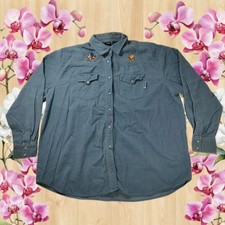 Disney's Winnie the Pooh Bear Blue Corduroy Embroidered Shirt Women Size XL