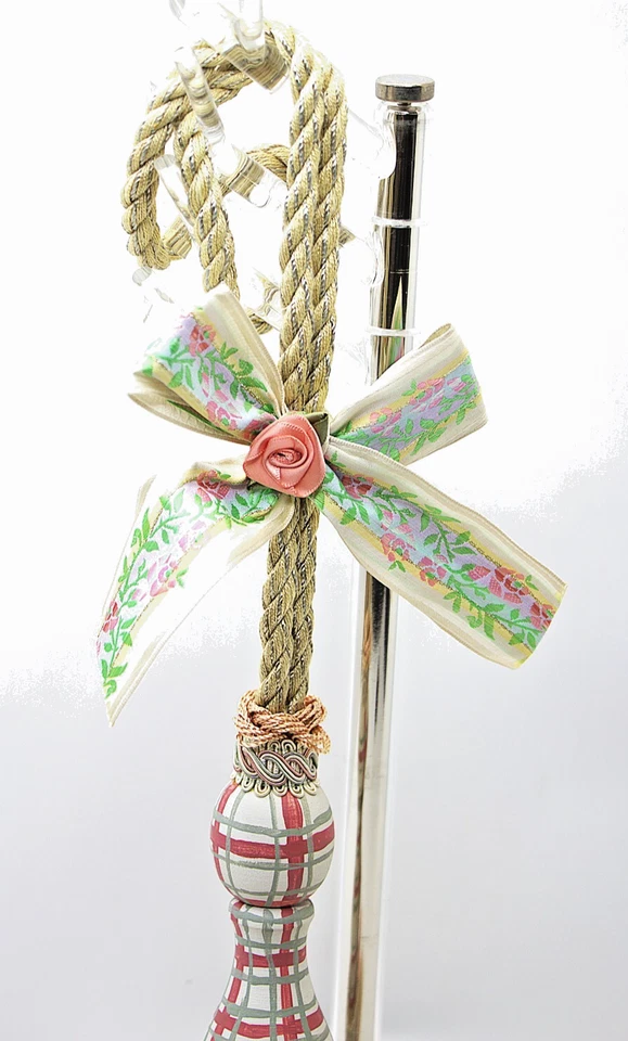 Cortina Corbata Rosas Rosa Cuadros Shabby Chic Decorativo Floral Lazo Tono Dorado Foto 2 de 4