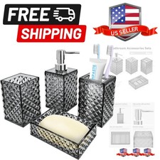 Bathroom Accessory Set, 4 PCS Grey Bathroom Accessories Set, Soap Dispenser a...