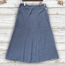 Vintage 90s Navy Blue Seersucker Gingham Check Long Bell Prairie Skirt Sz M USA