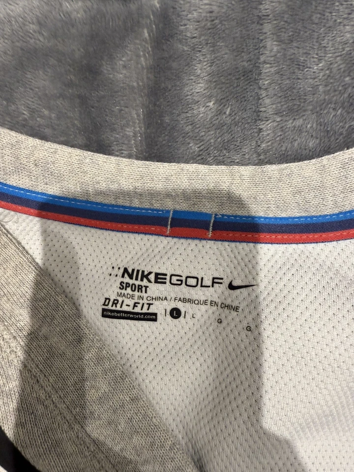 Cardigã suéter masculino NIke Golf Dri Fit manga longa grande zíper cinza listra azul marinho - Imagem 4 de 4