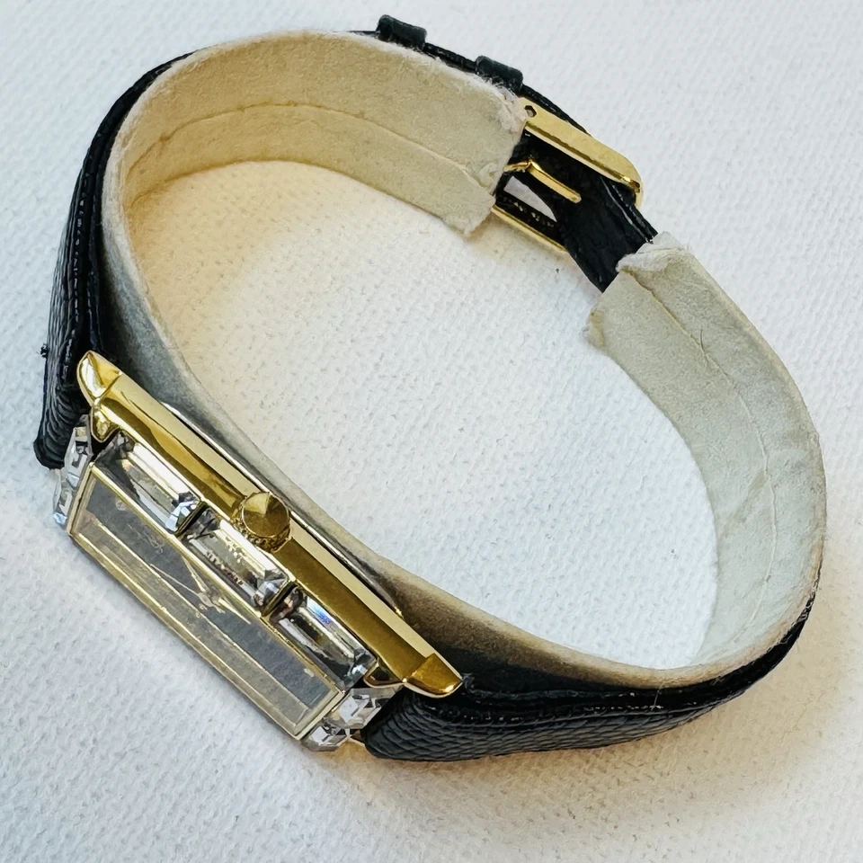 Bisel vintage de diamantes de imitación de cristal Xanadu para mujer tanque dorado cuero negro Foto 3 de 4